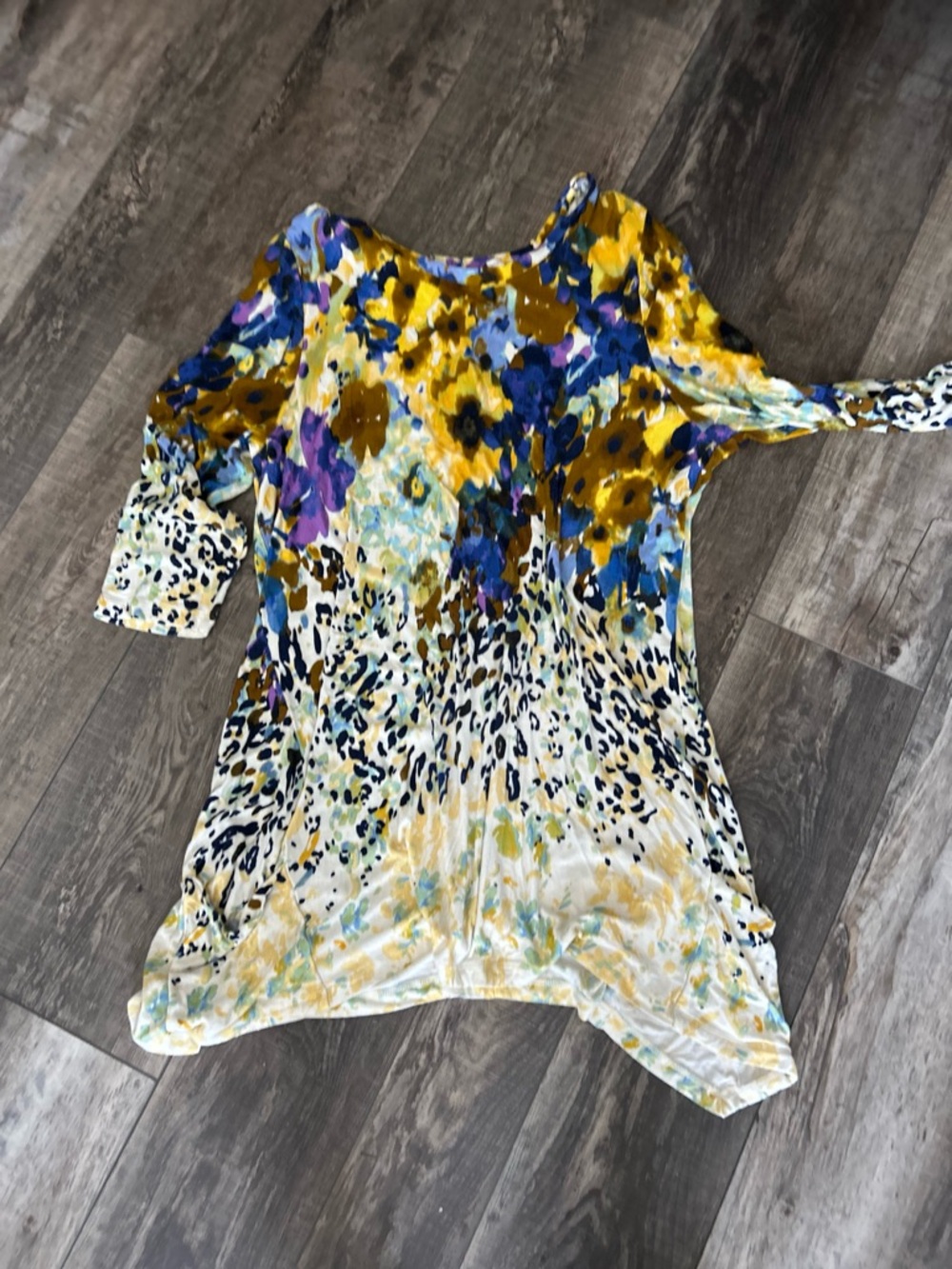 Logo Blue Purple Floral & Leopard Print Tunic Hi Lo Large BP2